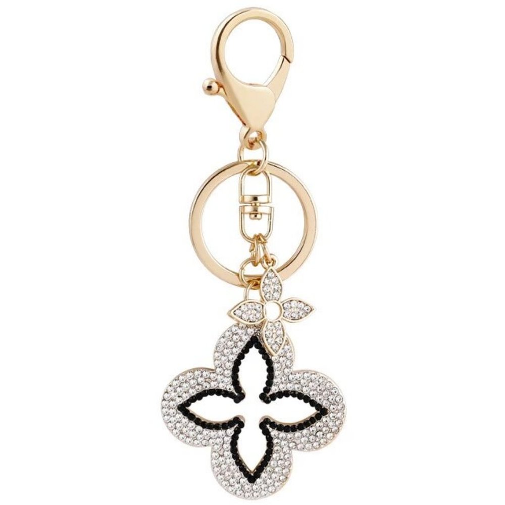 Louis Vuitton Style Crystal Quatrefoil Flower Keychain/Bag Charm NWT